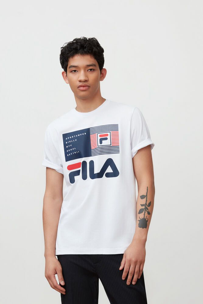 Fila T-Shirt Celso Graphic Mens White - India MGB-763521